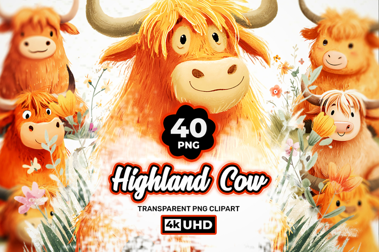 Highland Cow Clipart Bundle 40 PNG