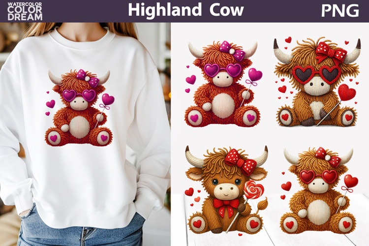 Highland Cow Crochet Clipart | Valentines Day Latch Hook