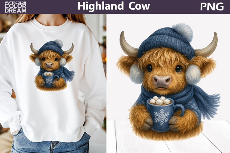 Winter Highland Cow Clipart | Christmas Sublimation