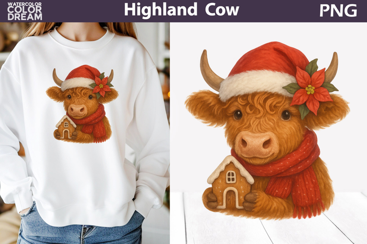 Winter Highland Cow Clipart | Christmas Sublimation