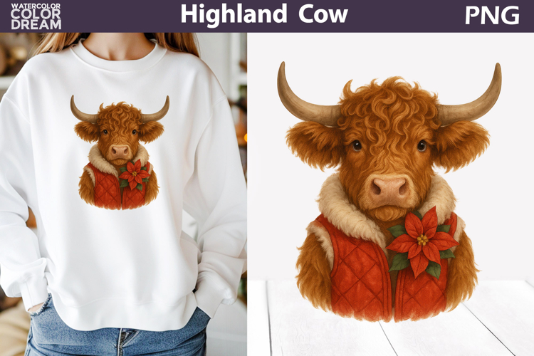 Winter Highland Cow Clipart | Christmas Sublimation
