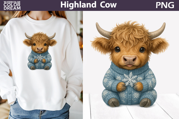 Winter Highland Cow Clipart | Christmas Sublimation