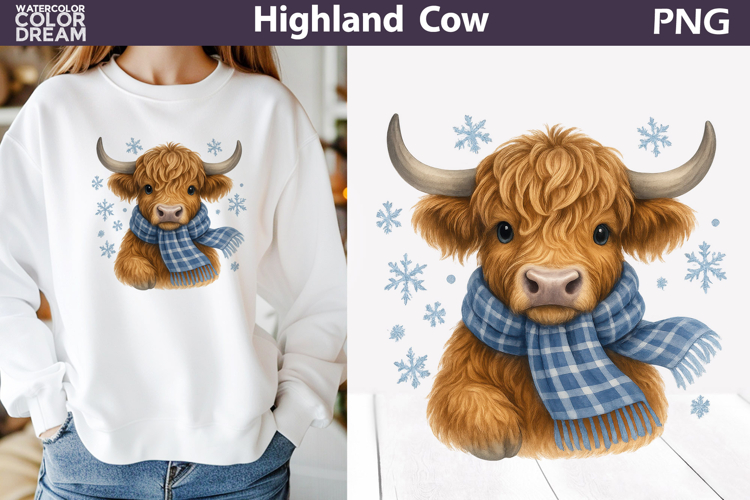 Winter Highland Cow Clipart | Christmas Sublimation