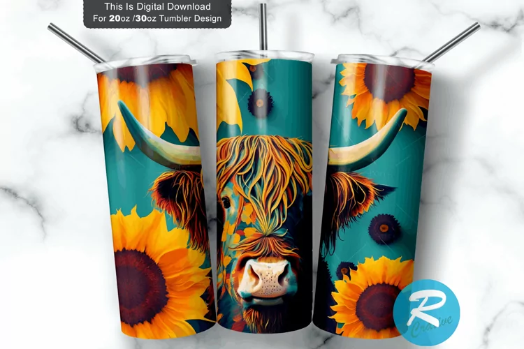 Highland Cow Colored Sunflowers 20oz/30oz Skinny Tumbler