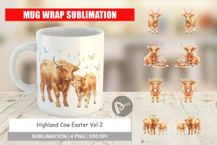 Highland Cow Easter Mug Wrap
