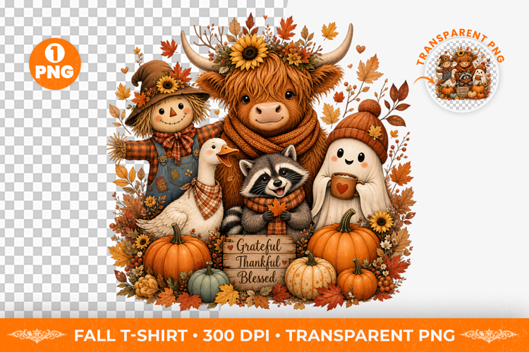 Highland Cow Fall Friends Sublimation Clipart PNG