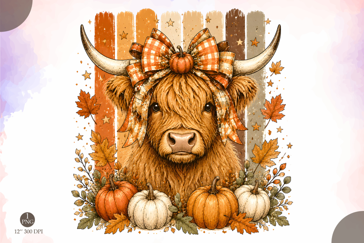 Highland Cow Fall PNG,Autumn Highland Cow Sublimation Design