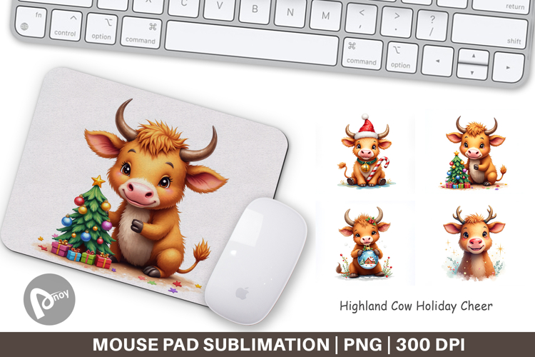 Highland Cow Holiday Mouse Pad