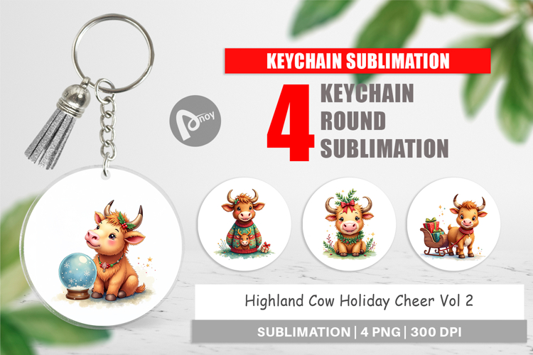 Highland Cow Holiday Keychain