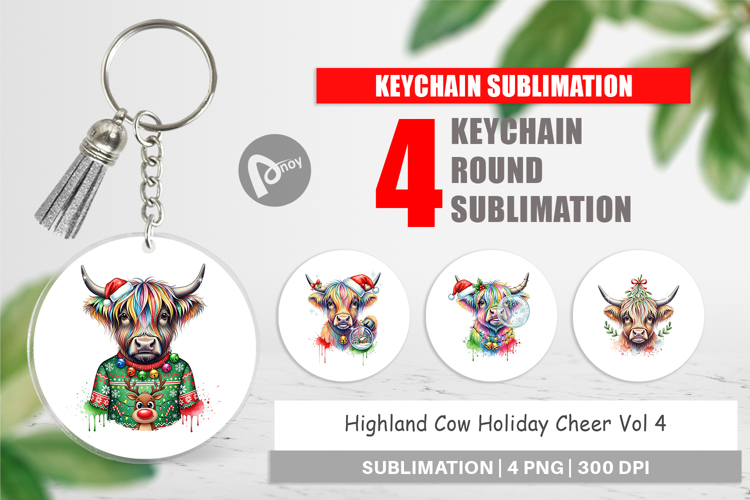 Highland Cow Holiday 2 Keychain