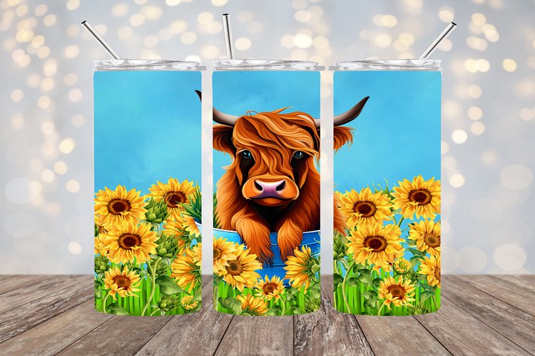 Cow In Sunflower Field- 20oz Sublimation - PNG Design