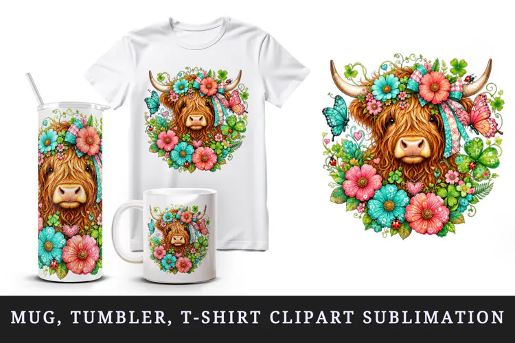 Highland cow tumbler, mug wrap, clipart sublimation design