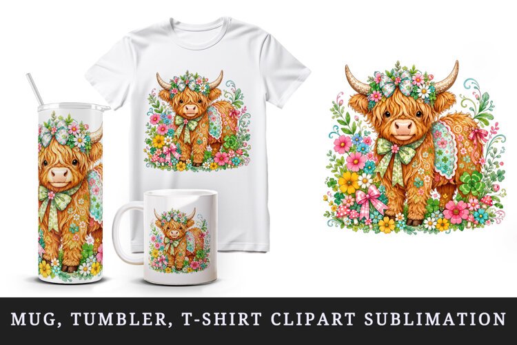 Highland cow tumbler, mug wrap, clipart sublimation design example image 1