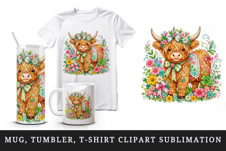 Highland cow tumbler, mug wrap, clipart sublimation design