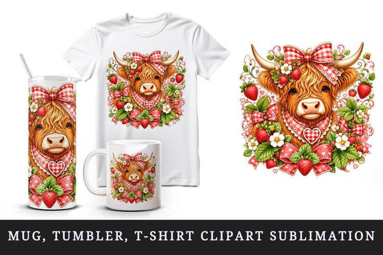 Highland cow tumbler, mug wrap, clipart sublimation design example image 1
