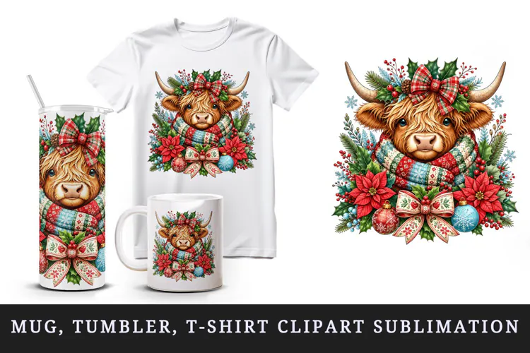 Highland cow tumbler, mug wrap, clipart sublimation design