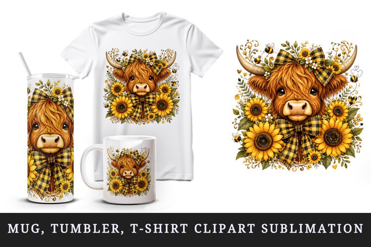 Highland cow tumbler, mug wrap, clipart sublimation design example image 1