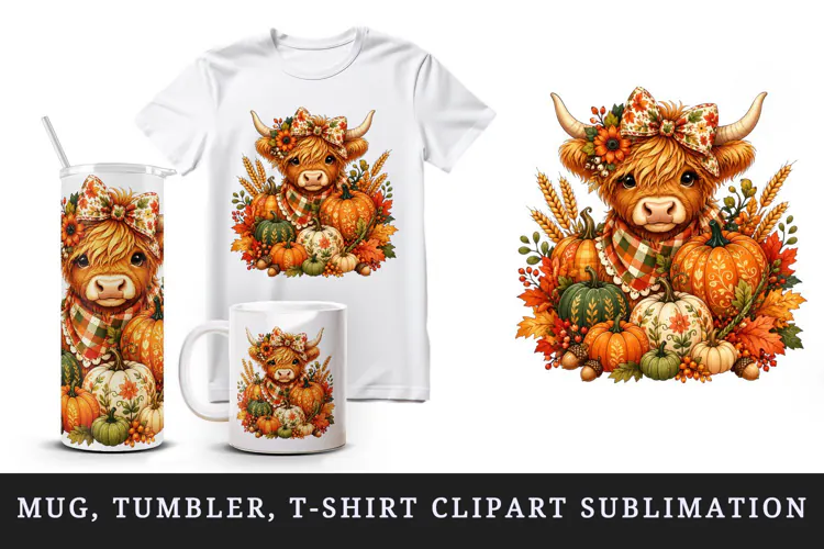 Highland cow tumbler, mug wrap, clipart sublimation design