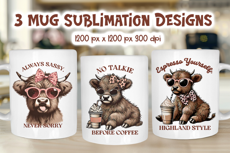 Coffee Cow Mug Wrap PNG | Sassy Highland Sublimation