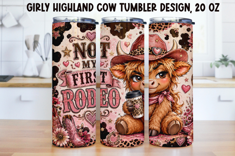 Girly Highland Cow Tumbler Wrap PNG 20oz