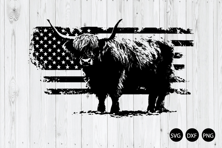 Highland Cow On American Flag SVG, Highland Cow SVG