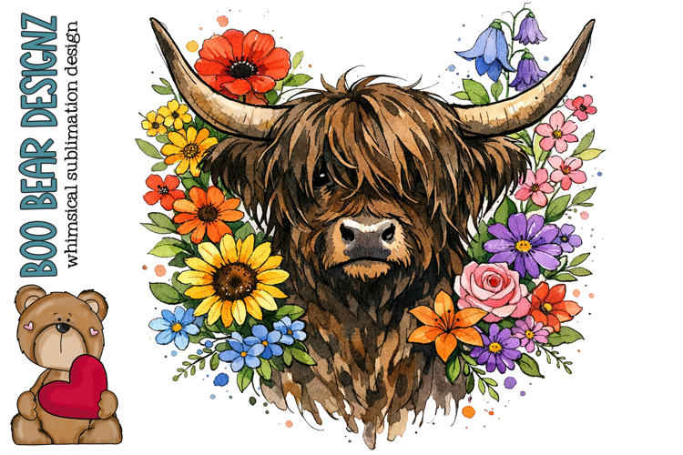 Floral Highland Cow Clipart