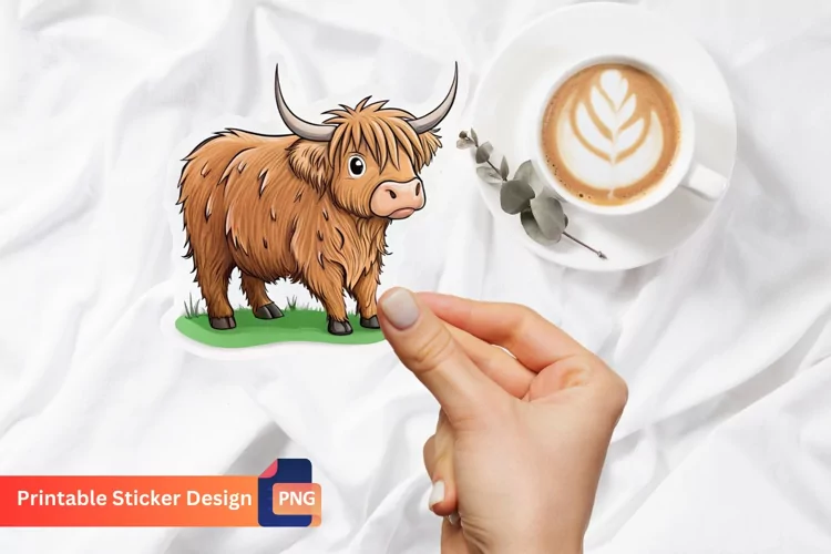 Highland Cow Sticker, Farm Animal Art, Cattle Sticker