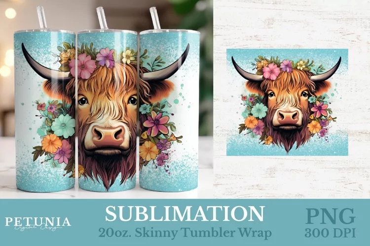 Highland Cow Sublimation | 20 Oz Sublimation Tumbler Wrap