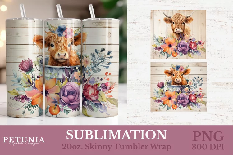 Highland Cow Sublimation Tumbler | Sublimation Tumbler Wrap