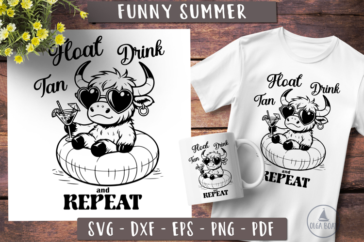 Highland cow svg Funny Summer Beach Float Drink Tan