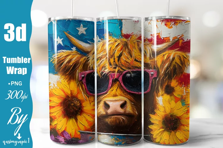 Highland Cow Tumbler Wrap Cute Baby Cow in Bucket 20 oz Wrap