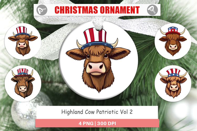 Ornament Highland Cow Patriotic