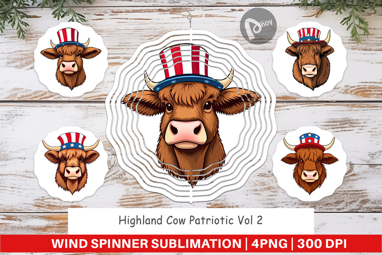 Wind Spinner Highland Cow Patriotic