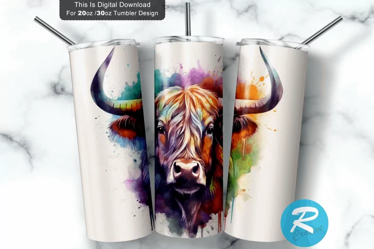 Highland Cow Watercolor 20oz/30oz Skinny Tumbler