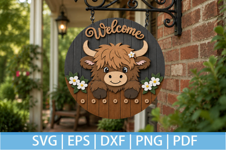 Highland Cow SVG Welcome Sign | Layered Laser Cut File