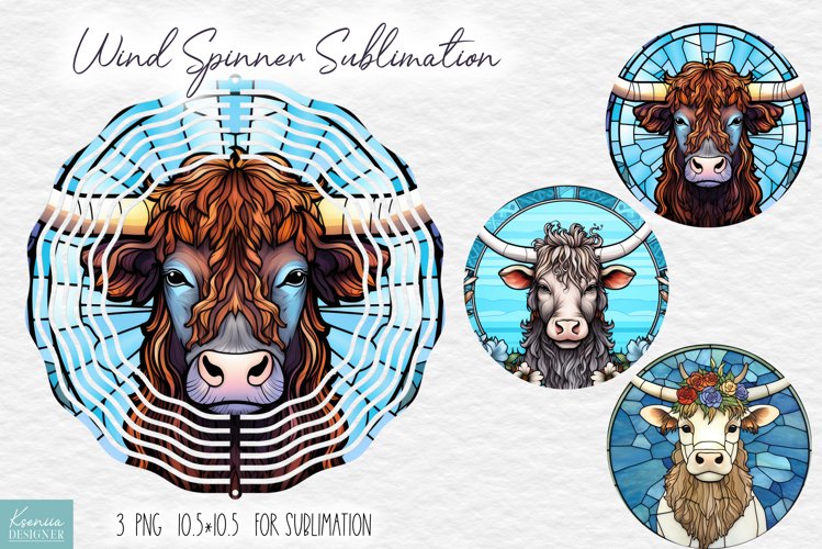 Highland Cow Wind Spinner Sublimation|Stained Glass PNG