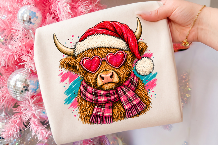 Highland Cow Winter Apparel PNG, Christmas Santa Cow Shirt