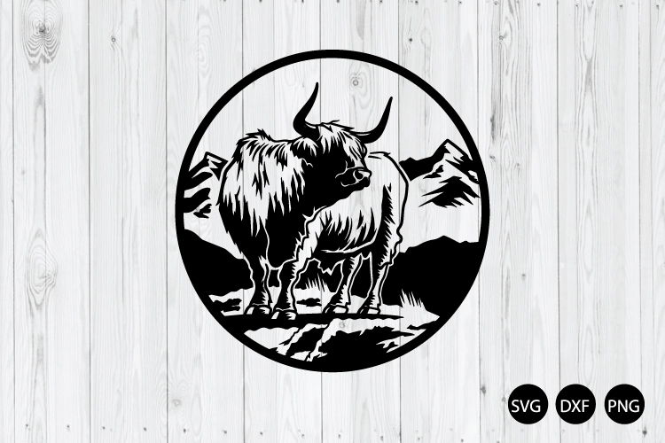 Highland Cow With Mountain SVG, Highland Cow SVG