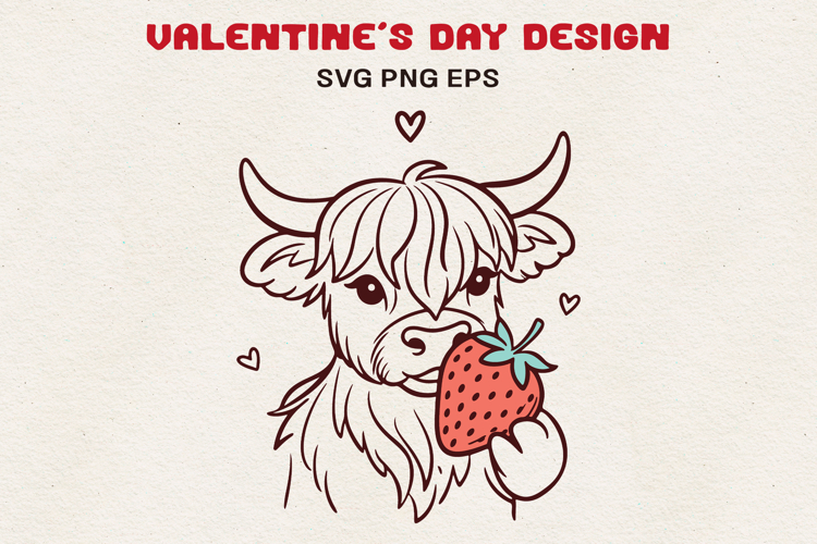 Highland Cow Valentine SVG | Cow With Strawberry