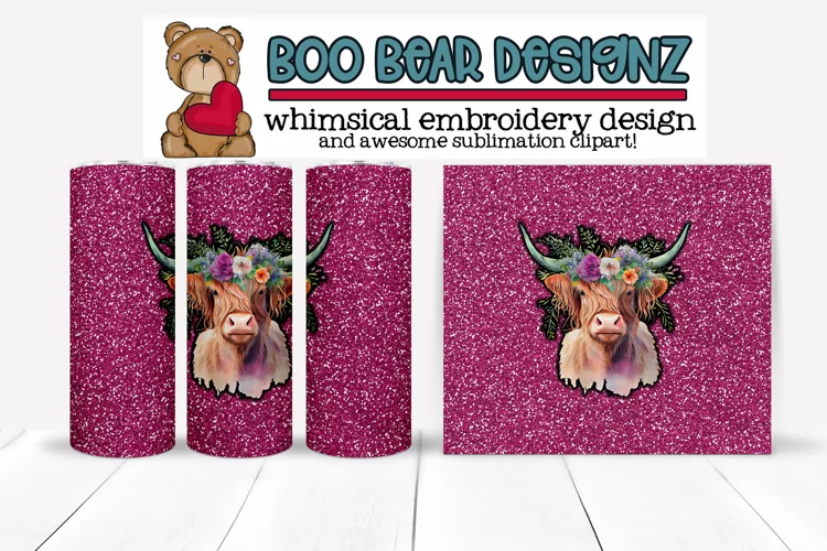 Highland flower cow Sublimation tumbler design