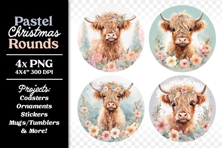 Baby Highland Cows Watercolor Christmas Coaster Sticker example image 1