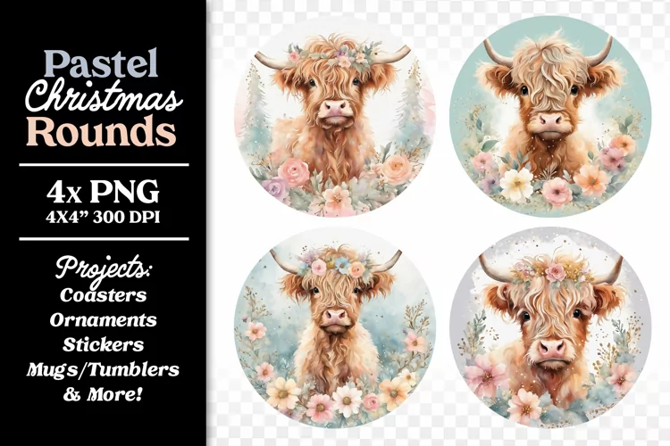 Baby Highland Cows Watercolor Christmas Coaster Sticker