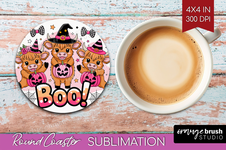 Highlang Cow Halloween Round Coaster Spooky Season Coaster