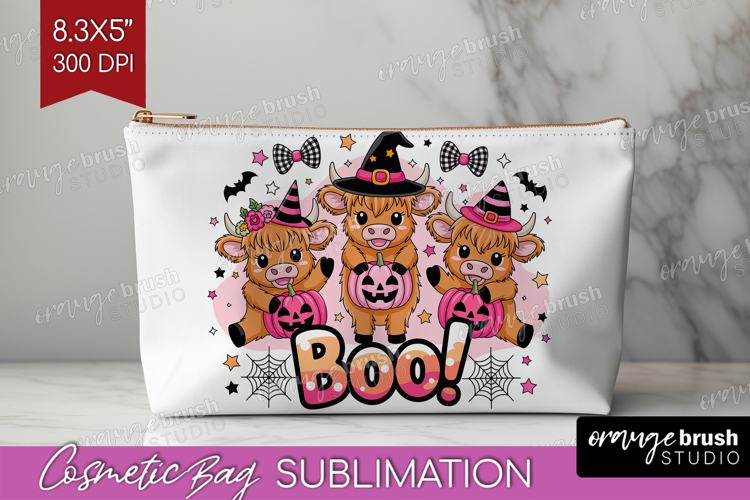 Highlang Cow Halloween Cosmetic Bag Spooky Season Makeup Bag