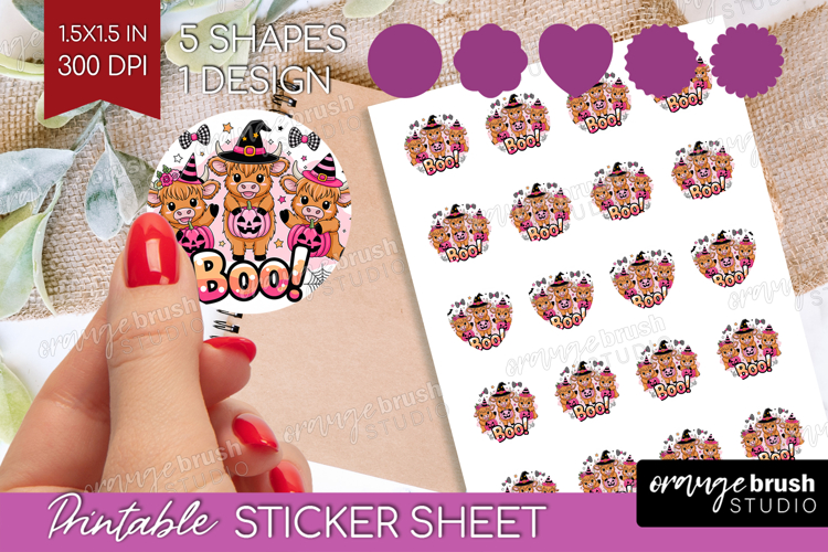 Highlang Cow Halloween Round Sticker Spooky Season Printable