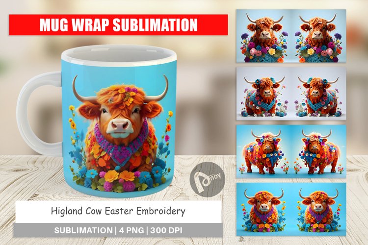 Mug Wrap Design Higland Cow Easter
