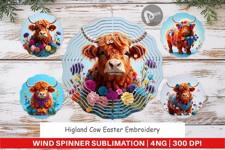 Wind Spinner Higland Cow Easter