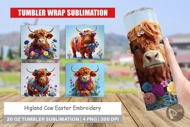 Tumbler Sublimation Wrap Higland Cow Easter