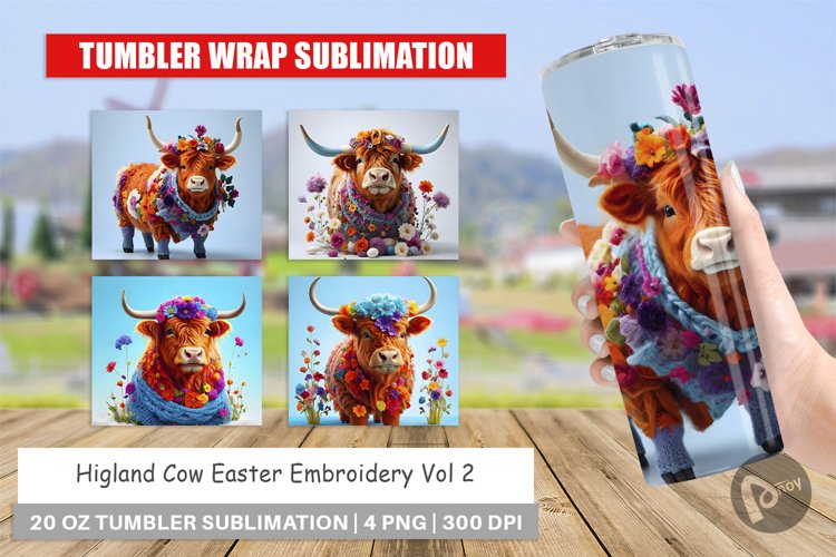 Tumbler Sublimation Wrap Higland Cow Easter