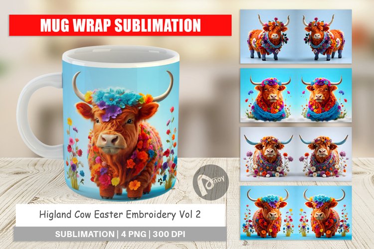 Mug Wrap Design Higland Cow Easter